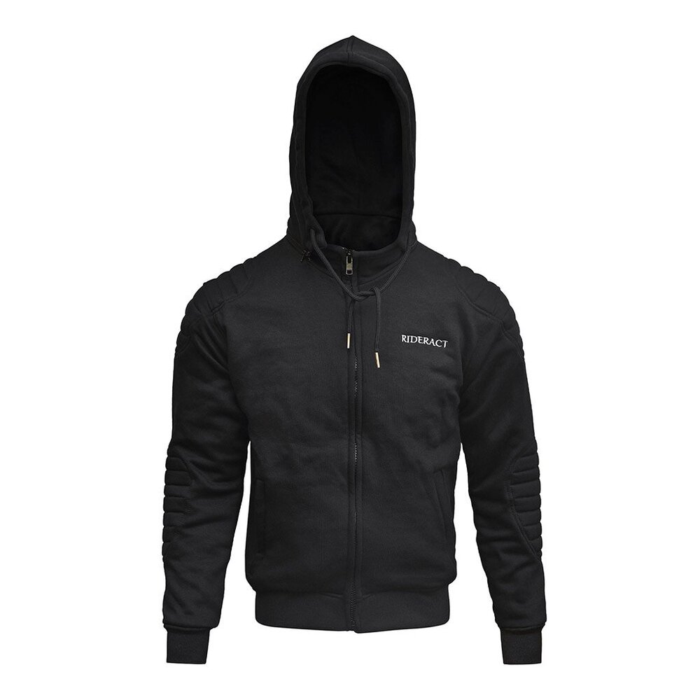 RIDERACT® Mens Motorcycle Black Hoodie Rainforced Riders Hoodie With CE Armors L - Picture 2 of 10
